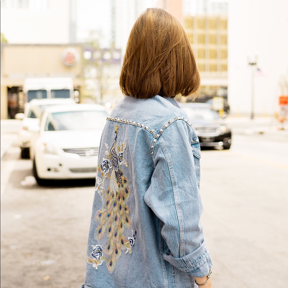 Denim Embroidered Studded Jacket - Picture 3 of 7